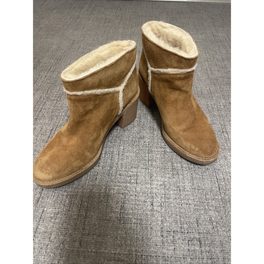 UGG Women Tan Suede Shearling Booties 1018644 Western Coastal Cowgirl Boots 5